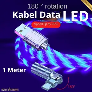 Kabel Data Fast Charging Led Rotasi 180° 1 Meter Durabilitas Kualitas (Tpu) Anti Kusut Ringan Praktis Tidak Akan Mengeluarkan Api 240W Dengan 4 Pilihan Warna Biru Hijau Merah Colorful