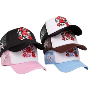 Topi trucker red lips Embroidery baseball fashion summer net cap hap topi visor outdoor