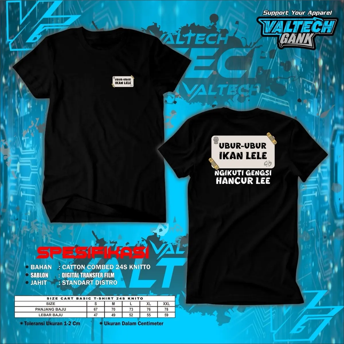 KAOS UBUR UBUR IKAN LELE BAHAN COTTON COMBED 24S