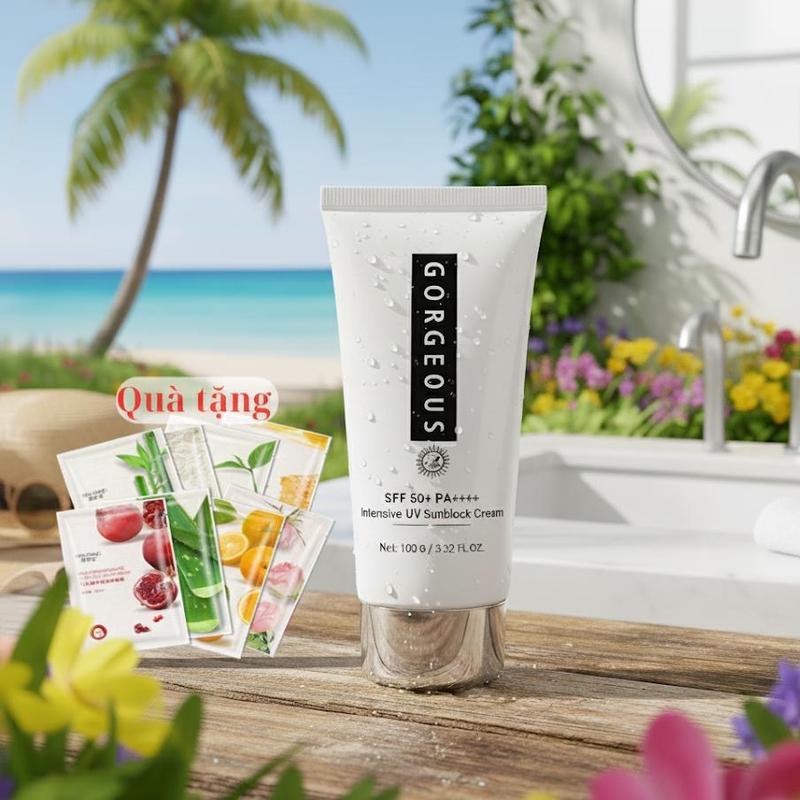 Kem chống nắng Gorgeous MÚI XÙ, chống nắng nâng tone 100g giá tốt Tặng kèm mặt nạ trái cây