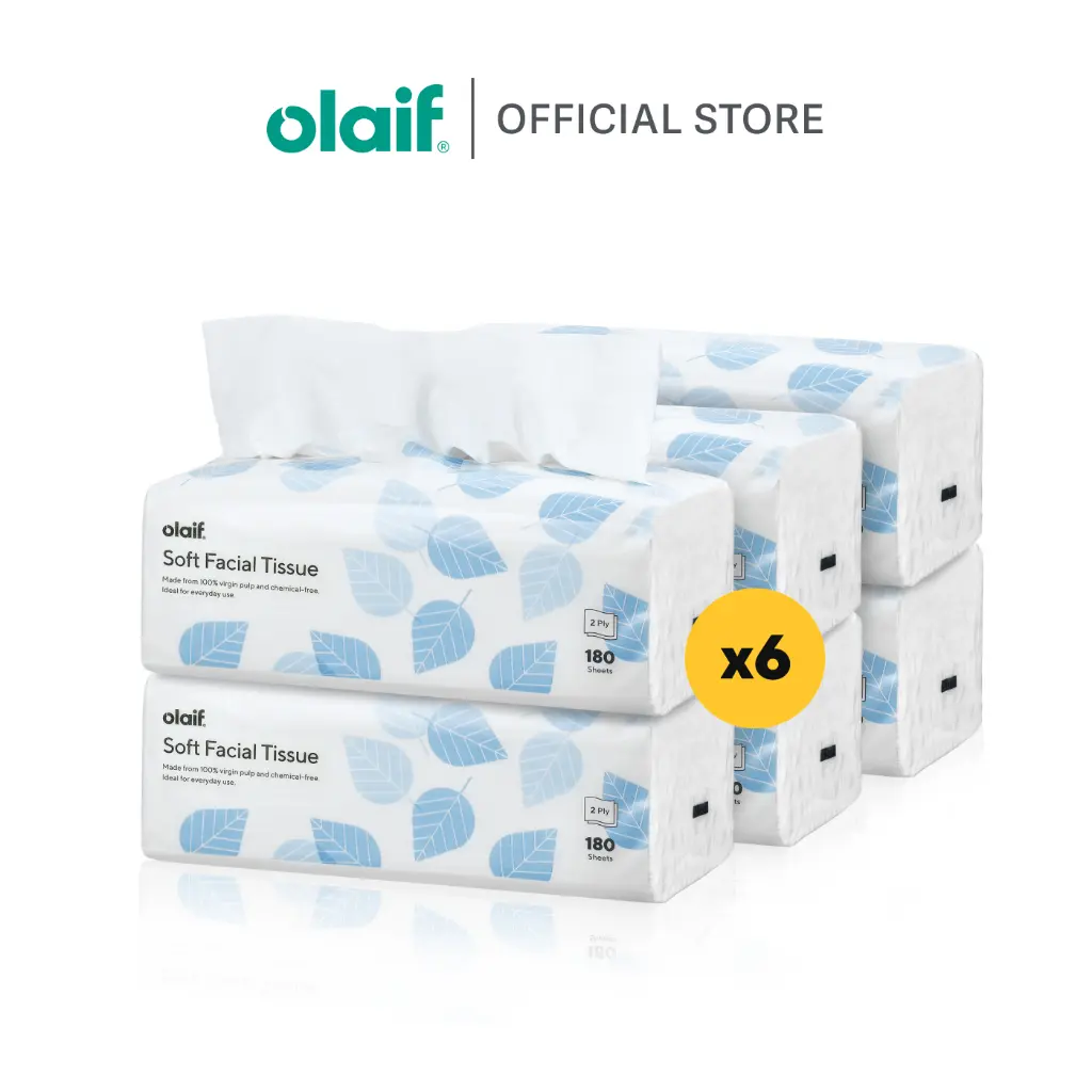 [Bundle] Olaif Soft Facial Tissue - Tisu Wajah - 6 Packs x 180 Sheets - Tisu Wajah / Tisu Muka / Tissu