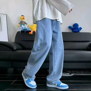 celana jeans unisex baggy pants korean style oversize loose blue jeans straight kulot boyfriend jeans longgar celana wanita pria celana panjang denim Hitam