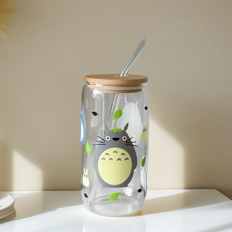   TỔNG HỢP  Ly thuỷ tinh có nắp thiết kế  Cốc thủy tinh 500ml chịu nhiệt thiết kế dễ thương  – kèm ống hút và cọ rửa 