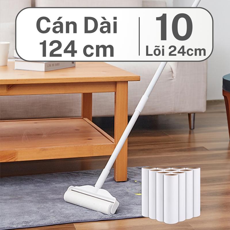Combo cây lăn bụi, lõi lăn 24cm, cán ngắn, cán trung, cán dài Living C làm sạch quần áo, ga giường, sofa, lông chó mèo