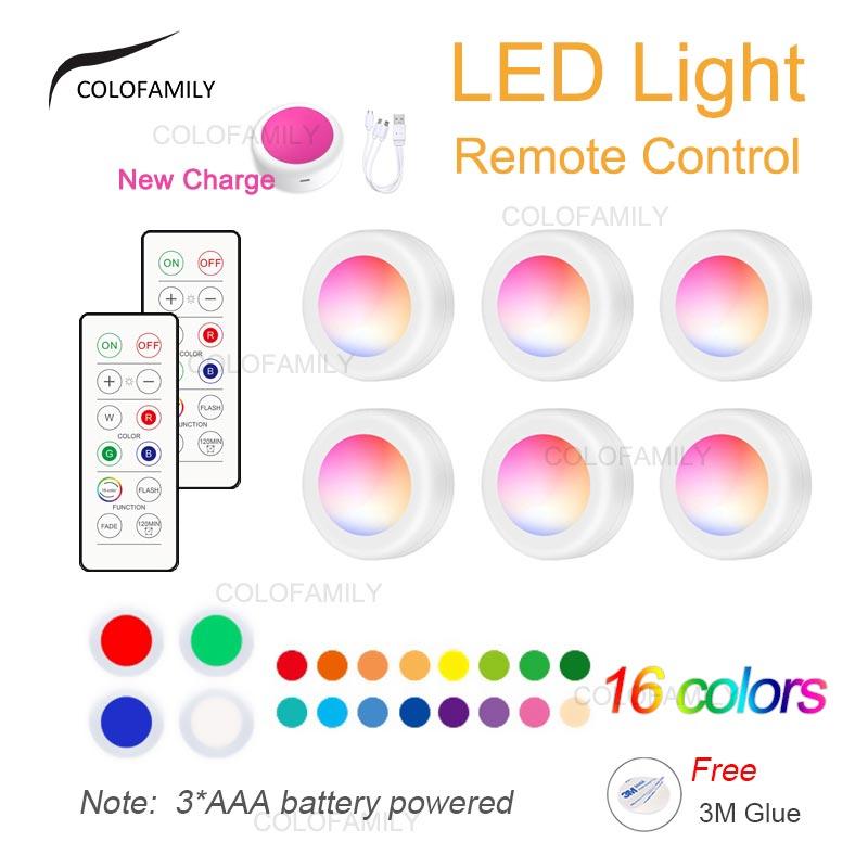 16 Colors Remote Control Lampu LED Adjustable RGB Wireless Touch Sensor Wall Lamp Changing Lamp Led Pat Lamp Mini Puck Light Cabinet Light Wardrobe Light Kitchen Stairs 0