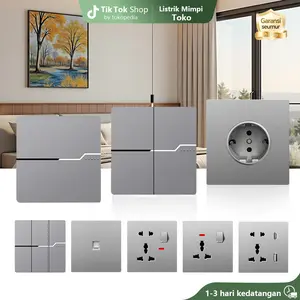 Soket Sakelar Dinding Sakelar Cek Sakelar Dinding Busur Dalam Ganda Busur Dalam Ganda Sakelar Dinding Dinding Abu-abu 1/2/3/4 Posisi 1 Arah Stop 3 Lubang Soket Saklar Dinding Dinding Lampu Listrik Saklar Lampu Peralatan Listrik lightswitch Kristal Tiang