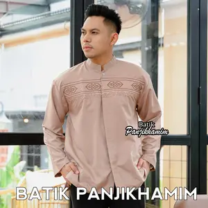 Baju Koko Pria Lengan Panjang Bordir Warna Coksu Hitam Biru Muda Bahan Katun Busana Muslim Dewasa