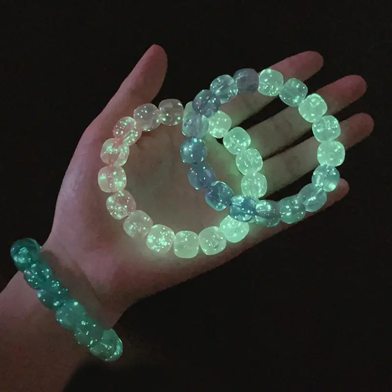Vòng Tay Đính Cườm Dạ Quang, 1 Chiếc, Hạt Phát Sáng, Vòng Tay, Phát Sáng Trong Bóng Tối, Thủ Công, Dây Đàn Hồi, Thích Hợp Cho Các Cặp Đôi, Quà Tặng, Đèn Ngủ, Quyến Rũ 0