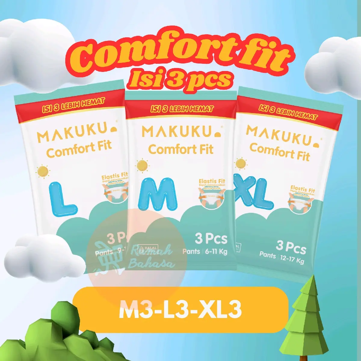 MAKUKU COMFORT FIT ISI 3 (1 PACK ISI 3 PCS ,1 RENCENG ISI 4 PACK)