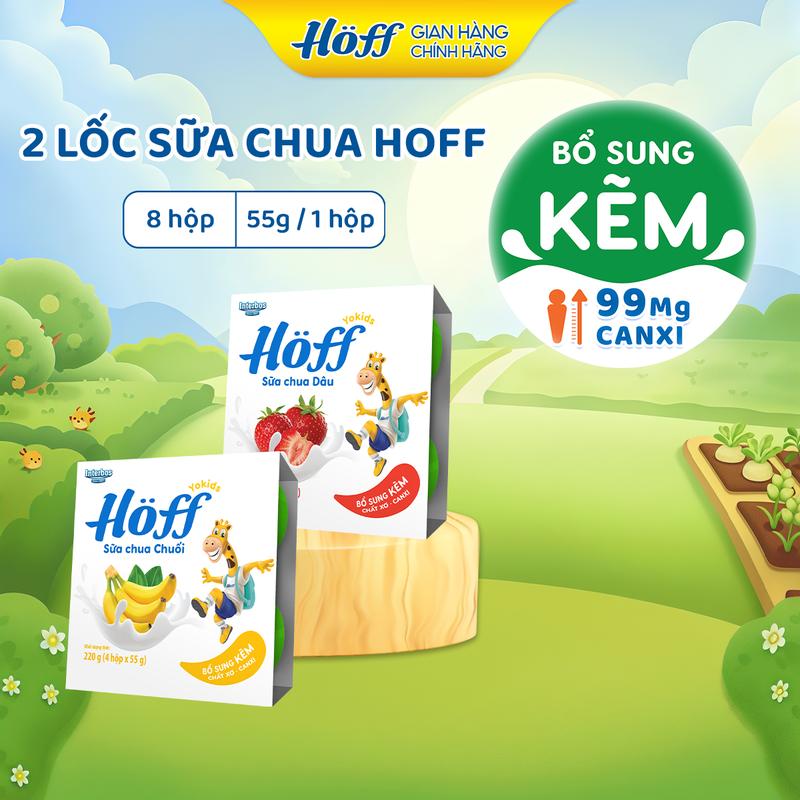 Combo 2 Lốc Sữa chua Hoff cho bé ăn dặm bổ sung dinh dưỡng canxi kẽm vitamin B1 B2 B3 B6 chất xơ Men vi sinh hỗ trợ hệ tiêu hóa 8 hộp x 55g