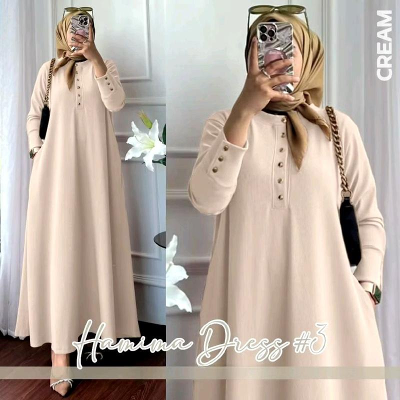 Terlaris Dress wanita terbaru, Himama dress knit,Dress knit inara kancing gold premium,Gamis Wanita Muslim Dewasa Mewah Pesta Kondangan Gaun Lebaran Simple Nyaman Cantik Formal Panjang 5