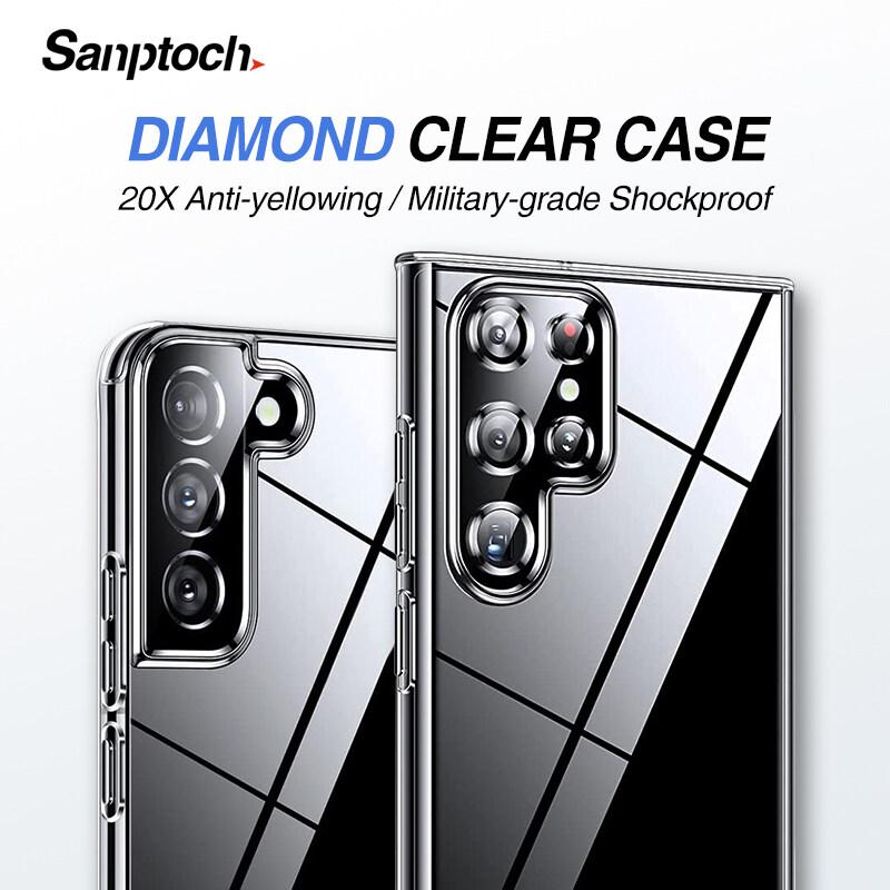 Ốp Điện Thoại Trong Suốt Kim Cương Sanptoch Dành Cho Samsung Galaxy S21 S22 S23 S24 Ultra Plus Ốp Mỏng Chống Vàng Mặt Sau PC Cứng Khung TPU Dẻo Ốp Bảo Vệ Chống Sốc