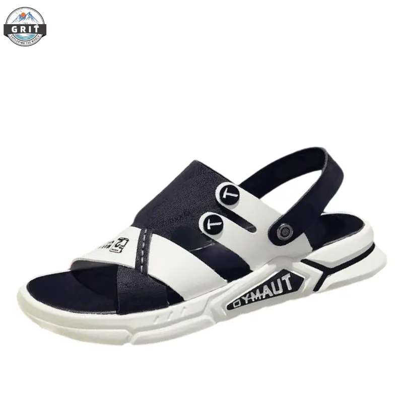 GRIT Men Sandals Summer Breathable Outdoor Hiking Beach Flat Male Shoes Comfortable Non Slip Rubber Sole Slippers Open Toe Black Pria Jepit
