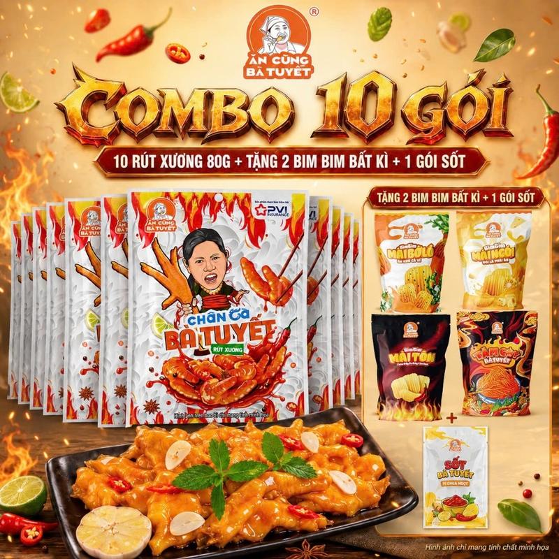 [Phát hành gần đây] Combo 10 Chân gà khổng lồ rút xương tê cay 80g - Ăn Cùng Bà Tuyết