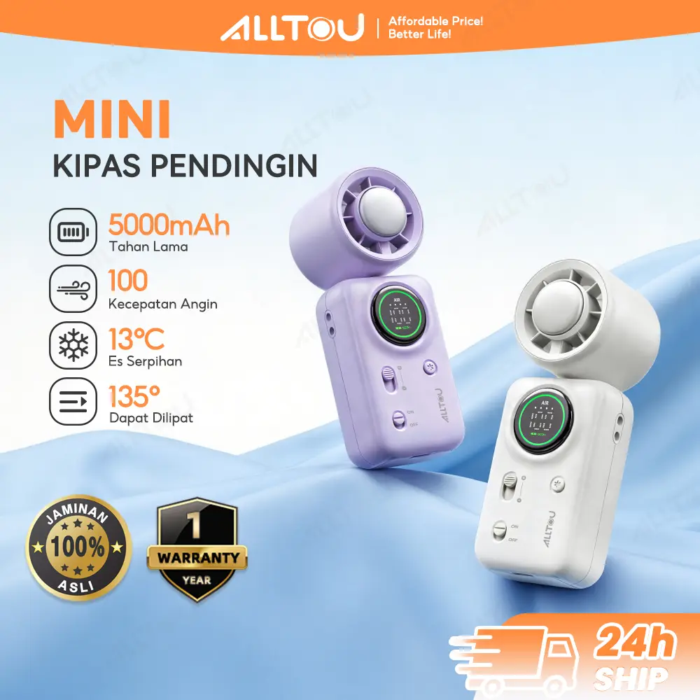 ALLTOU Kipas Angin Portable Turbo 5000mAh 100 Speed LED Display Ice Cooling Kipas Tangan Mini Rechargeable