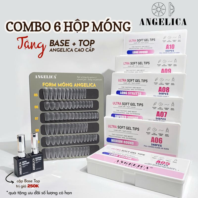 Móng úp Chính Hãng ANGELICA Bản Nhám Trong Đủ Form Dễ Dùng Nail Nails Úp Nữ Women Gel Sơn xinh