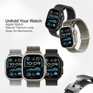 Strap iWatch Natural Titanium Loop Snap-On Mechanism Stainless Steel Band Smartwatch untuk Apple Watch Series 1st Gen 1 2 3 4 5 6 7 8 9 10 11 SE SE2 SE3 Ultra Ultra2 Ultra3 38mm/40mm/41mm/42mm/44mm/45mm/46mm/49mm