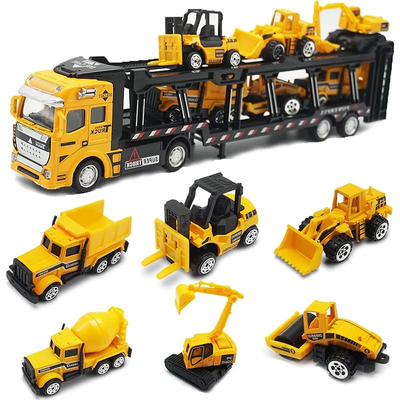Product Introduction of 6 IN 1 Pull Back Paduan Kendaraan Truk Container Pengangkut diecast metal car trucks Mobil Mainan Mobilan Bulldozer Toys 46