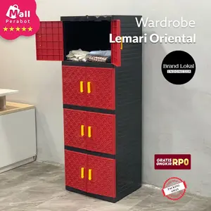 Mall Perabot | Lemari Pakaian Susun Wardrobe Oriental Plastik Persegi | Rak Baju Tingkat Jumbo Pintu Serbaguna Murah