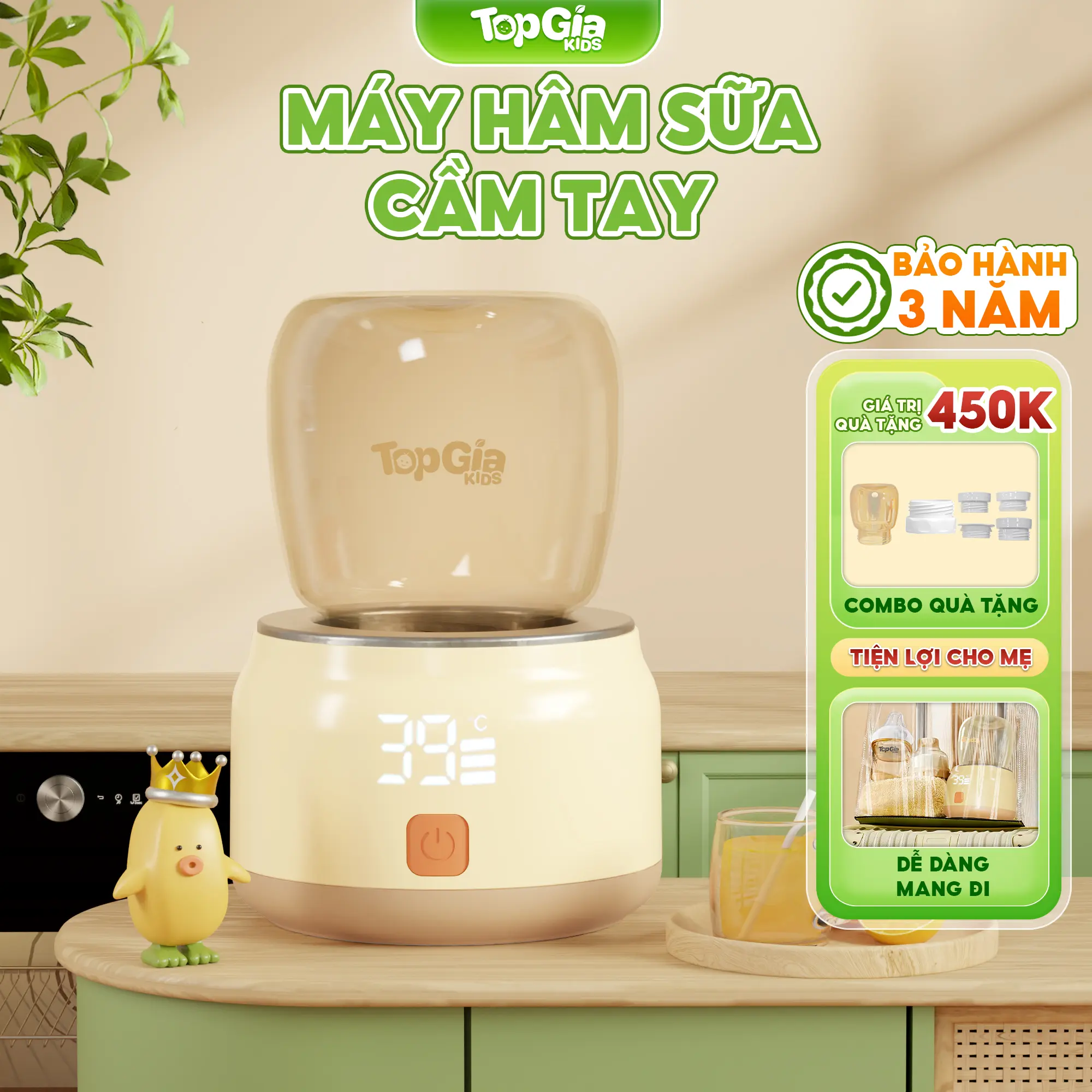 (DEAL ĐẶC BIỆT - MUA 1 TẶNG 6) Máy hâm sữa mini cầm tay M3-04 cao cấp Topgiakids tiện lợi phù hợp với nhiều loại bình. Bảo hành 3 năm, lỗi 1 đổi 1 trong 30 ngày (Tặng kèm 1 bình hâm sữa+ 4 đầu chuyển đổi 40mm,50mm,56mm,60mm+1 nắp đậy)