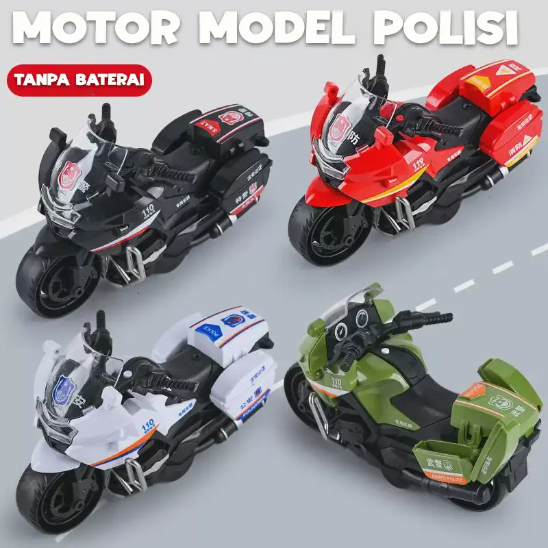 Mainan Die Cast Motor Tarik Polisi Pemadam Anak Laki-laki Warna Warni Plastik Bergerak Toy