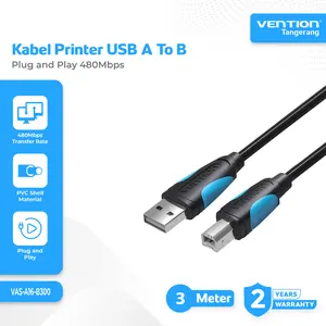 Vention Kabel Printer USB A Male To B Male Plug and Play Printer Cable 3 M 3 Meter - VAS-A16-B300