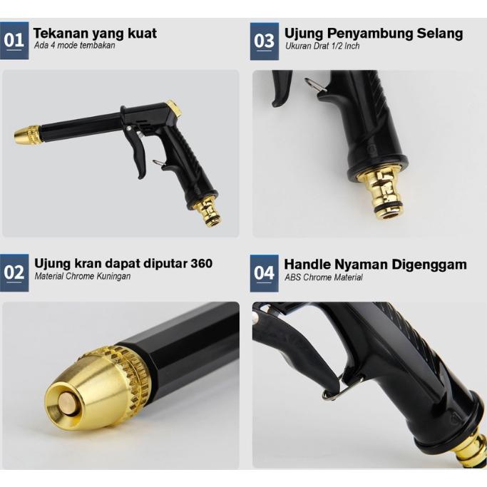 Sepaket Semprotan New Semprot Taman Steam Cuci Mobil Motor - Selang Air Serat Benang Cuci Motor Mobil 2MM - Selang Air Plus Nozzle Semprotan Model Hitam 5