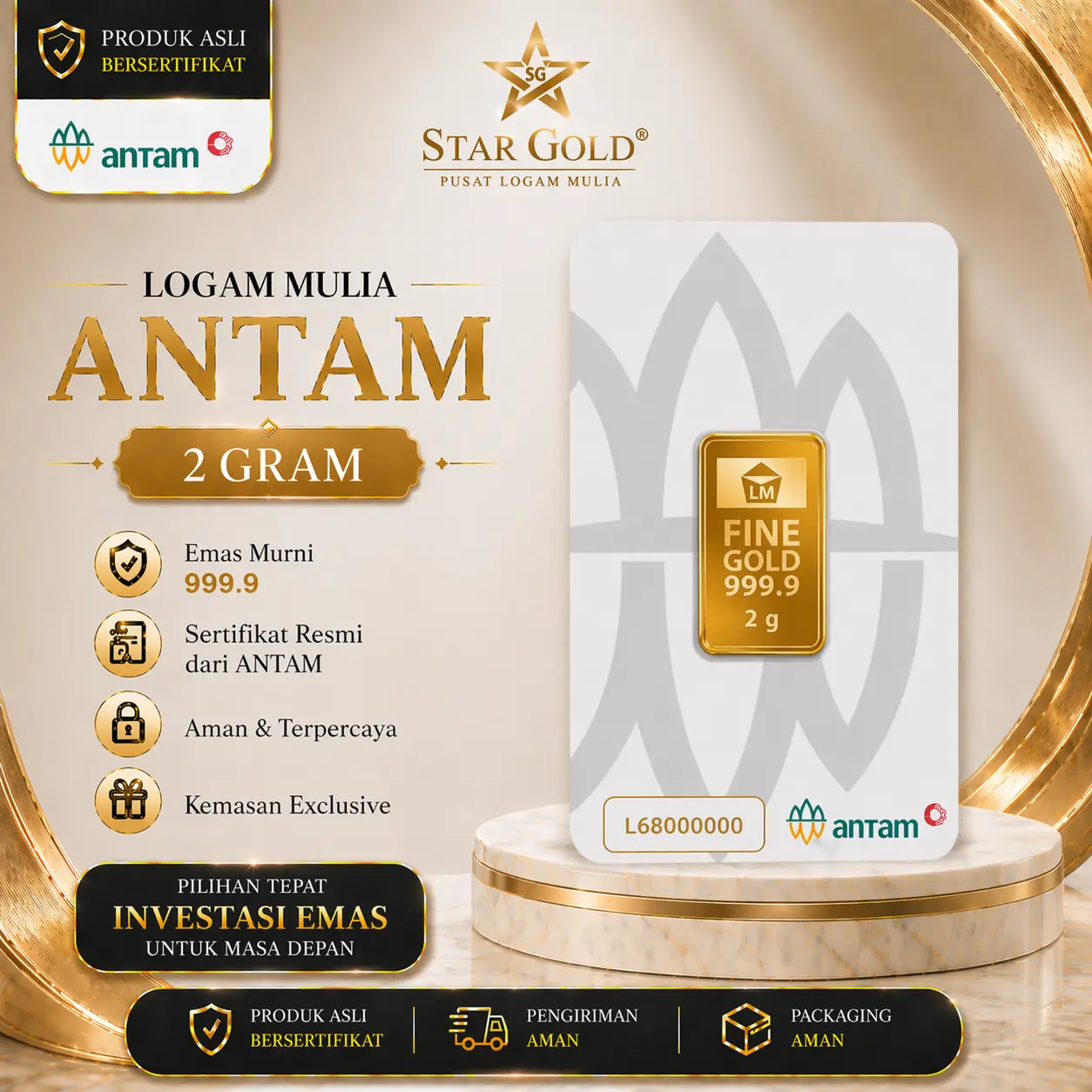 LOGAM MULIA EMAS ANTAM CERTIEYE ( LM ) 2GR 2 GRAM VAC PRESS REINVENTED