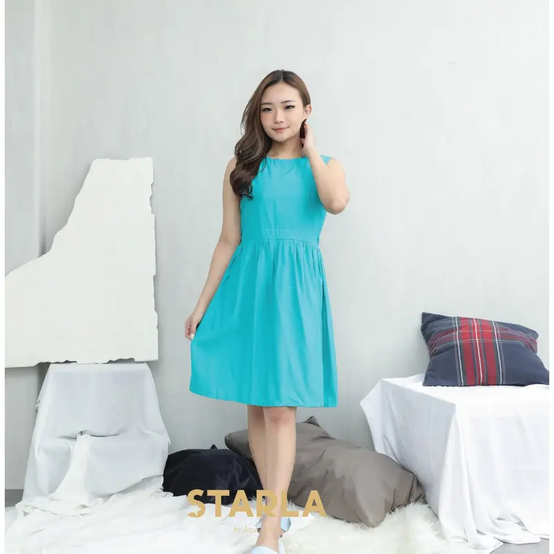 Midi Dress Plain Ruffle Backless Gaun Casual Pesta Viola Starla 2