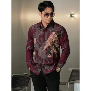 Kemeja batik Pria Lengan panjang kasual bahan poliester