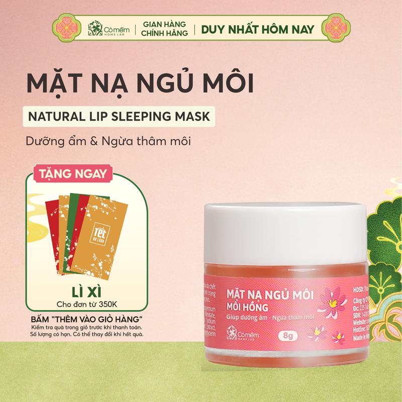 Mặt Nạ Ngủ Môi Hồng Dưỡng Ẩm Giảm Thâm Căng Bóng Mềm Mịn Chống Nứt Nẻ Cỏ Mềm 8g