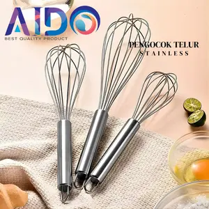 AIDO Whisk Stainless Pengocok Telur Stainless Pengaduk Adonan Anti Karat dengan Pegangan Aman dan Nyaman Alat Steel Kitchenware untuk Pengocok Telur Campuran Adonan Tepung Milkshake Whip Cream Froth