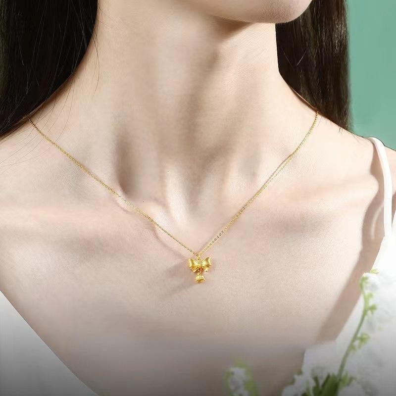 Product Introduction of SS24 Bell Flower Necklace Brass Gilding Bow Pendant Girls Send Girlfriends Clavicle Chain Gift 15