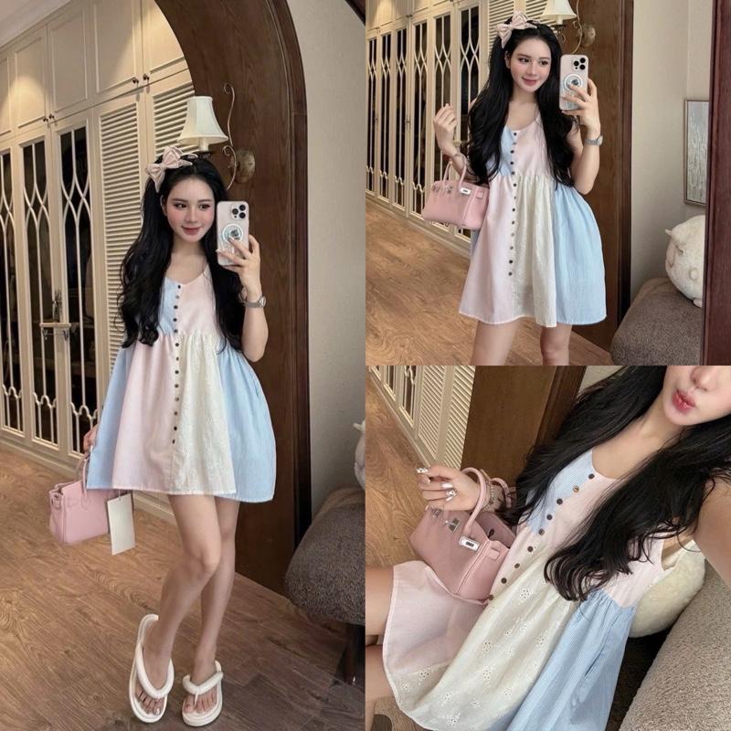 Váy BabyDoll Phối Hoa Ren Siu Xinh Basic Dễ Mặc Chất Đũi Mềm - SB 551