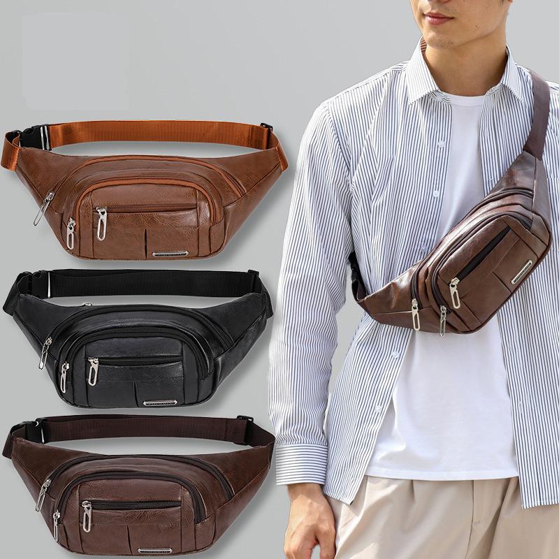  Túi đeo ngực nam da PU cao cấp – Túi bao tử thời trang nhiều ngăn chống nước nhẹ đeo chéo đeo eo tiện lợi 