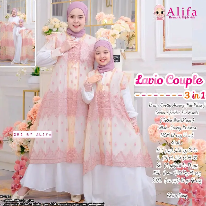 LAVIO COUPLE 3IN1 BY ALIFA / COUPLE MOM & KIDS / COUPLE IBU DAN ANAK / GAMIS COUPLE / COUPLE IBU DAN ANAK PEREMPUAN / GAMIS LEBARAN COUPLE / GAMIS IBU / GAMIS ANAK Muslim Gamis Wanita Dewasa Syari Remaja 8