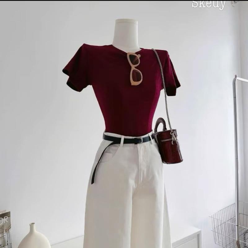 Sét bộ áo thun babytee trơn mic quần jean bò trắng mềm  dành cho nữ ( không kèm dây nịt )