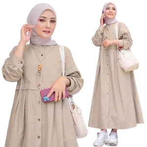 Gamis Midi Dress Zasqia Wanita Muslim Korean Style Bahan Linen Ramie Ukuran Sampai Super Jumbo