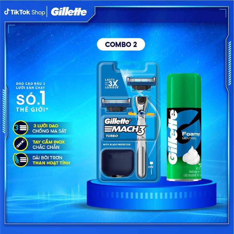 Mua 1 tặng 1 Dao Cạo Nam GILLETTE Mach3 Turbo Tặng Bọt Cạo Râu GILLETTE Chai 175G hương ngẫu nhiên