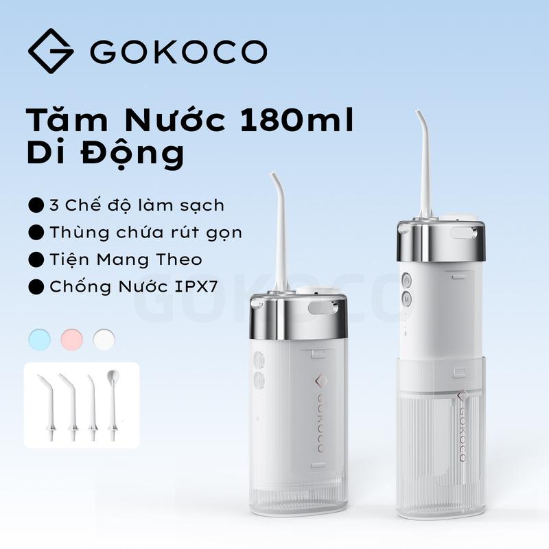 Máy tăm nước cầm tay 180ml - Tia nước siêu mịn 0.6mm loại bỏ mảng bám hiệu quả, 3 chế độ làm sạch sâu, thiết kế nhỏ gọn tiện lợi, chống nước IPX7, dễ vệ sinh, bình chứa nước có thể tháo rời giúp giảm sự phát triển của vi khuẩn.
