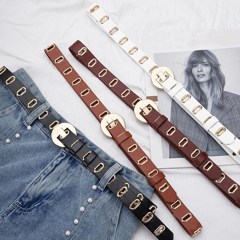 Thắt Lưng Da PU, Khóa Tròn Cá Tính, Thắt Lưng Nữ Có Lỗ Mỏng, Phong Cách Punk Rỗng Thích Hợp Cho Học Sinh