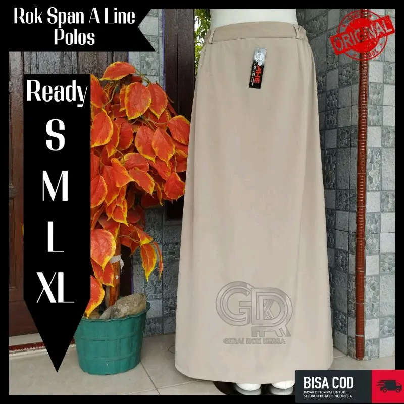 ROK SPAN A LINE POLOS CREAM (Rok kerja wanita panjang) Sekolah Tebal Nyaman