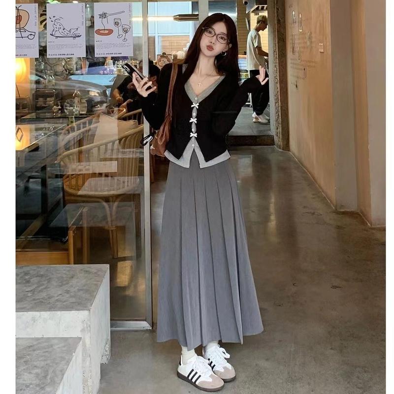 Product Introduction of Áo Thấp Eo Có Nơ, Hàng Mới Về Đầu Thu, Thanh Lịch, Hai Mảnh Giả, Màu Tương Phản, Dài Tay, Phong Cách Quý Cô 4