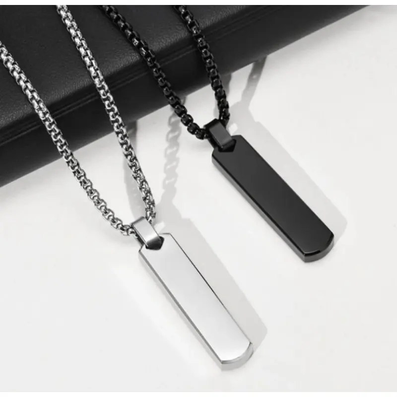(KL6) KALUNG RANTAI TITANIUM PRIA LONTIN BALOK TEBAL KOREA SILVER HITAM TERBARU ANTI KARAT -CJR TITANIUM Liontin 1