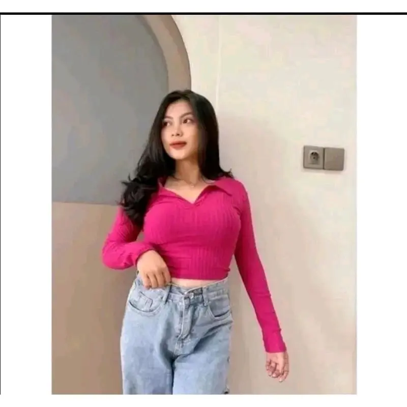 Araya Polo Atasan Wanita BB 30-55kg Melar Kerah Polo Wanita Rajut Premium