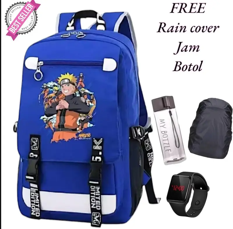 TAS SEKOLAH ANAK SD PAUD TK - RANSEL ANAK SEKOLAH NARUTO TRANSFORMAN - TAS ANAK LAKI LAKI COMBO BANYAK BONUS - BACKPACK ANAK COWOK ANIME NARUTO 1
