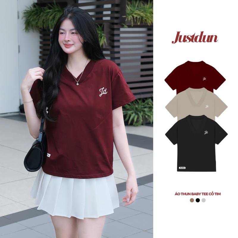 [MỞ BÁN] Áo Phông Baby Tee Cổ Tim JUSTDUN Chất Liệu Cotton 2 Chiều Vừa Vặn E5