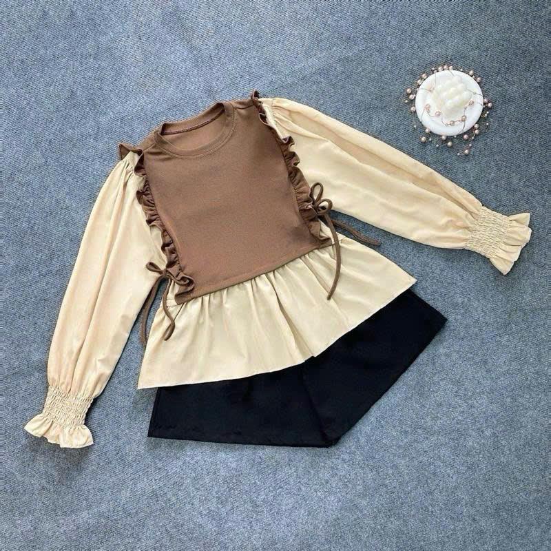 Set áo quần CÓ LẺ ÁO QUẦN bigsize nữ áo sơ mi dáng babydoll phối thun kèm quần đùi ống rộng lưng thun vải tây đứng form mềm mịn - SET922 SM40+Q500