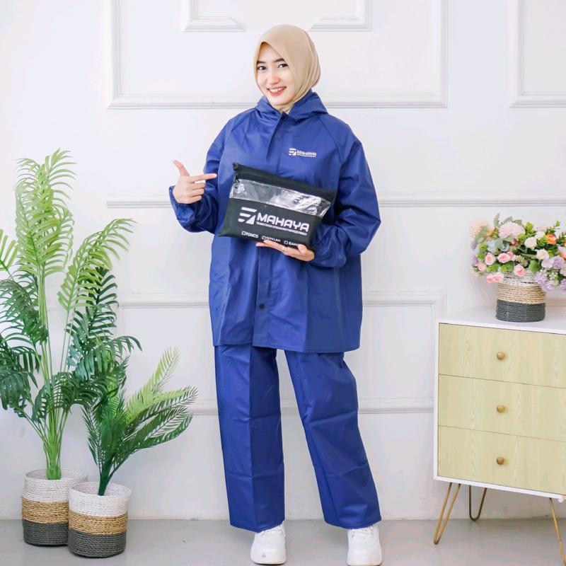 Jas Hujan Mahaya Raincoat Bahan Tebal Motor Motif Polos Dewasa Unisex Wanita Pria Terusan Jaket Clana Original 6