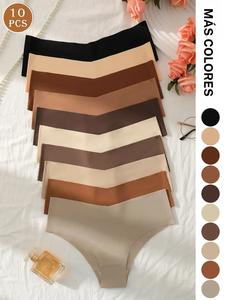Paquete de 5/7/10 bragas tipo tanga sin costuras en forma de concha para mujer, ropa interior cómoda y suave para todas las estaciones, de color liso y ajustado, ideal para el verano